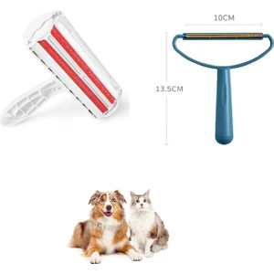 2li Set Hazneli Kedi Köpek Tüy Temizleyici Kıl Toz Toplayıcı Gırgır ve Çift Taraflı Elbise Tiftik ve Tüy Toparlayıcı Tarak Kazak Hırka Halı Kumaş Tüy Alma