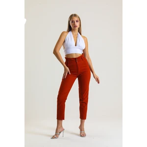 Kiremit Beli Büzgülü Lastikli Mom Jean Pantolon
