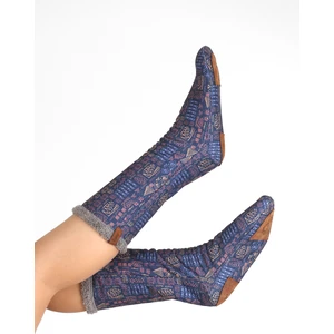Kadın Renkli Desenli Kışlık Çorap Kaydırmaz Patik CRP-045 African Gri Wellsoft
