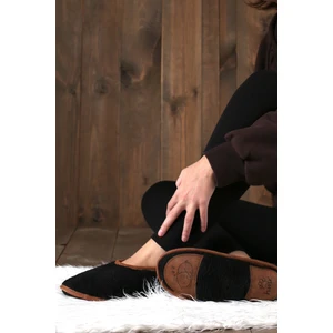 Kışlık Kaymaz Deri Taban Ev Patiği Ptk-Sw Siyah