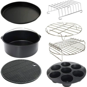 7 Parça 9 Inç (21.5cm) Yui / Xiaomi / Philips / Kumtel Uyumlu Air Fryer Aksesuarları Set - Siyah (Yurt Dışından)