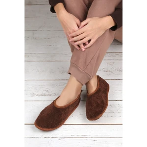 Kışlık Kaymaz Deri Taban Ev Patiği Ptk-Kw Kahve