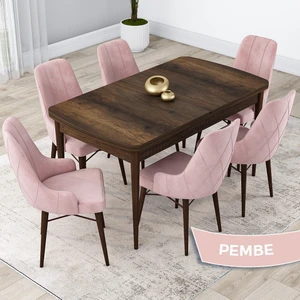 Concept Kar Serisi,  Açılabilir 80X132 Mdf Mutfak Masa Takımı, Barok Ahşap Desen Masa 6 Sandalye