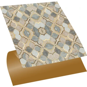 Kendinden Yapışkanlı Gold Çiçek Desenli Pvc Karo 30x30 cm 11 Adet 1m2