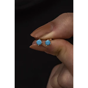 925 Ayar Gümüş Rose 4 Mm Turkuaz Taşlı Tektaş Küpe