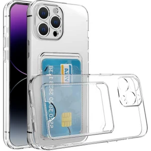 Kzy Apple iPhone 14 Pro Max Kapak Kamera Korumalı Kartlıklı Şeffaf Silikon Kılıf