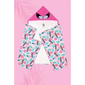 Kapşonlu Çocuk Plaj Havlusu Summer Cute Fusya Önü Çıtçıtlı