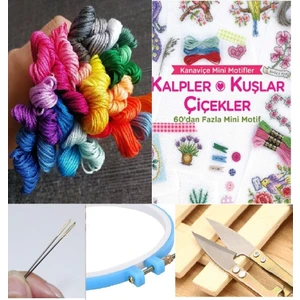 Kanaviçe Seti 25 Ip+Kanaviçe Kitabı+Iplik Kesme Aparatı+6 Iğne +19 cm Kasnak+22*22 Kanaviçe