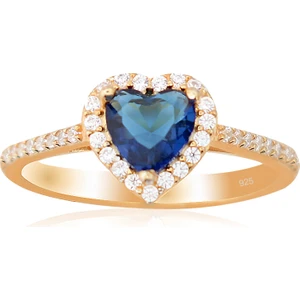 925 Ayar Gümüş Safir Rose Gold Kalp Yüzük