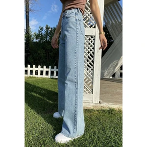 Kadın Aldis Mavi Kar Yıkama Süper Yüksek Bel Bol Paça Denim Kot Pantolon