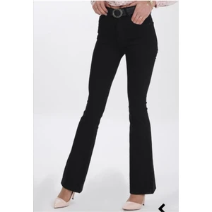 Kadın Yüksek Bel Ispanyol Paça Solmayan Siyah Kot Pantolon Jean