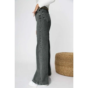 Kadın Füme Kar Yıkamalısüper Yüksek Belgeniş Paça Jean Likralı Salaş Kot Pantolon (Wide Leg)