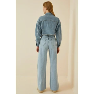 Aletriss Kar Yıkama Wide Leg Etkili Fermuarlı Yüksek Bel Jeans Salaş Kot Pantolon