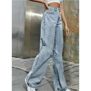 Kadın Morgana Kar Yıkama Likralı Yüksek Bel Bol Paça Kot Pantolon