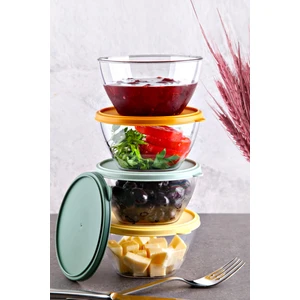 Kitchen Life 4'lü Aura Kapaklı Kahvaltılık Kase Saklama Kabı Seti (400 ml x 4) Akrilik