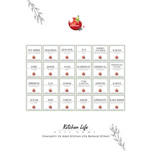 Kitchen Life 24 Adet Yıkanabilir Saklama Kabı ve Baharat Etiketi - Stickerı
