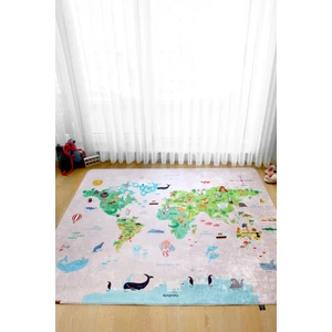 Dünya Haritası 120x160 Cm Oyun Matı Bebek Ve Çocuk Halısı Pembe