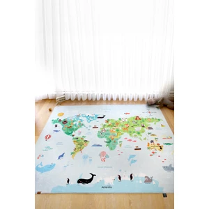 Dünya Haritası 150x150 Cm Oyun Matı Bebek Ve Çocuk Halısı Mavi