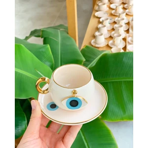 Bsk Ceramics Handmade Nazar Göz Kahve Fincanı Mavi Seramik El Yapımı