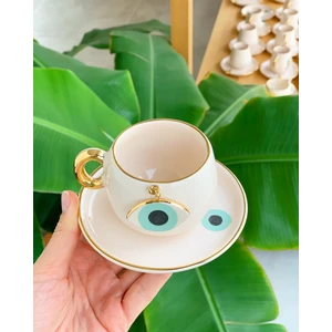 Bsk Ceramics Handmade Nazar Göz Kahve Fincanı Nil Yeşili Seramik El Yapımı