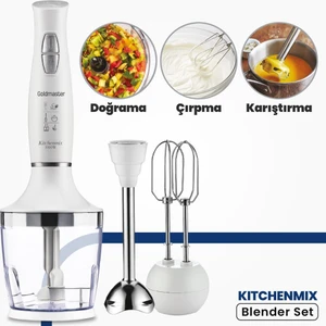 Kitchenmix 1000W Güçlü Motor Turbo Hız Ayarlı 3 In 1 Blender Set Beyaz IN6140
