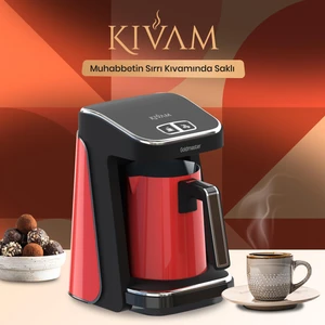 : Goldmaster Prokıvam Kırmızı Geniş Hazne Çelik Cezveli Akıllı Yerleştirmeli Türk Kahve Makinesi GM9900K