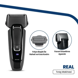 Real GM9119 Islak Kuru Ipx5 Su Geçirmez Li-Ion Bataryalı Sakal ve Favori Şekillendirici Tıraş Makinesi