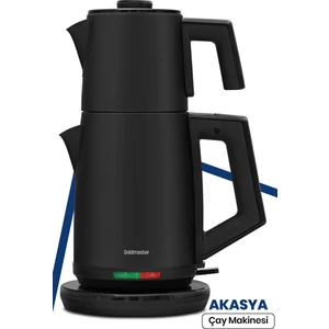 Akasya Siyah XL 2200 Watt Patentli Damlatmayan Tasarımı Paslanmaz Çelik Çay Makinesi ve Su Isıtıcısı