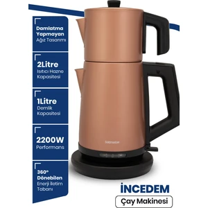 GoldMaster İncedem Damlatmaz Ağız Çelik Çay Makinesi ve Su Isıtıcısı Gold