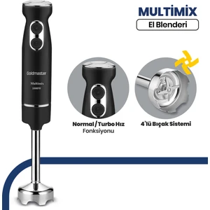 Multimix Siyah 1000 Watt 4 Bıçaklı Paslanmaz Çelik Turbo Hız Ayarlı El Blender
