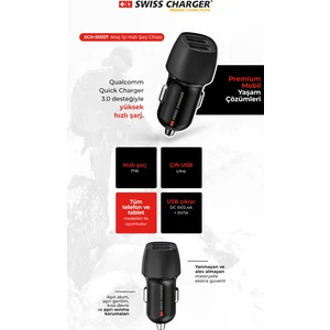 Swiss Charger Çift USB Hızlı Araç Şarjı 50027
