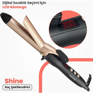 Shine Dijital Göstergeli Seramik Plakalı 25 mm Saç Şekillendirici Maşa Gold IN6136