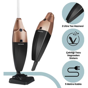 Dikey Elektrikli Süpürge 2 L Torbasız Kuru Kullanım Yıkanabilir Çift Filtre Güçlü Emiş