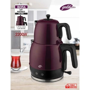 Bora 2200W Damlatmaz Tasarım 25 Bardak Kapasiteli Çelik Çay Makinesi ve Su Isıtıcısı Mor