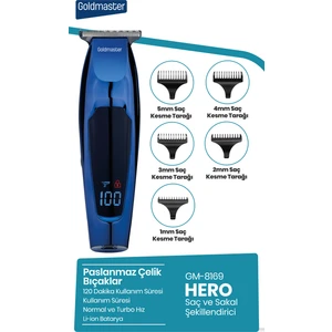 Hero LED Ekranlı Paslanmaz Çelik Başlıklı Saç Sakal Şekillendirme Makinesi GM8169