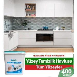 Quick Care Dezenfektanlı Yüzey Temizlik Havlusu 400 Yaprak, Yedek Poşet Beyaz Sabun Kokulu