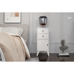 Kapaklı 2 Çekmeceli Ayaklı Beyaz Komodin Çıtasız KMD-1061-Ç