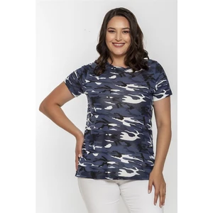 Sea Moda Yuvarlak Yaka Kamuflaj Desen Basic Tshirt-Mavi