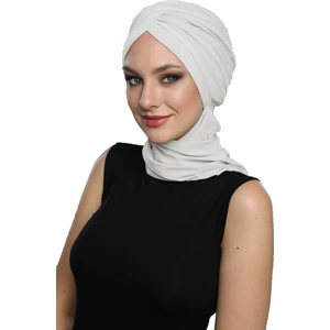 Fidan Bone Çapraz W Atkılı Krem Hazır Türban Tesettür Bone