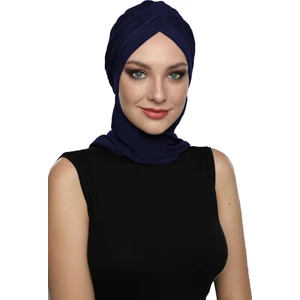 Fidan Bone Çapraz W Atkılı Lacivert Hazır Türban Tesettür Bone