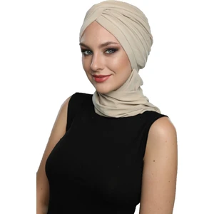 Fidan Bone Çapraz W Atkılı Bej Hazır Türban Tesettür Bone