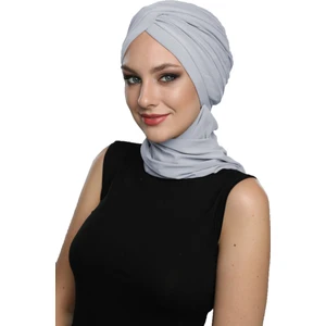 Fidan Bone Çapraz W Atkılı Açık Gri Hazır Türban Tesettür Bone