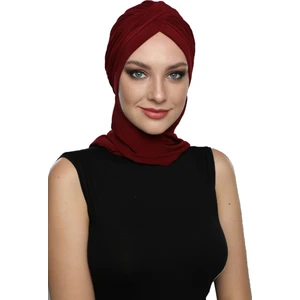 Fidan Bone Çapraz W Atkılı Bordo Hazır Türban Tesettür Bone
