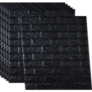 Renkli Duvarlar Kendinden Yapışkanlı Sünger Siyah Tuğla Duvar Paneli 70X77 cm 6 Adet
