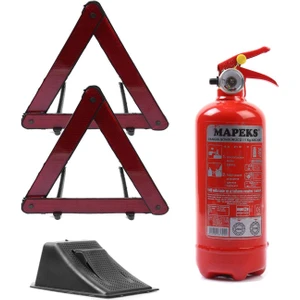 KKDAVM Mapeks araç yangın tüpü 1 kg ve 2 adet reflektör ve kayma takozu oto trafik seti