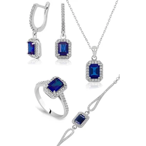 Modern Takı Baget Taşlı 4'lü Gümüş Takı Seti