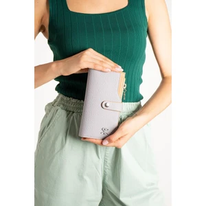 Paul Brand Gri Baskı Desenli Kilit Detaylı 18 Bölmeli Kartlık Kadın Cüzdan 10X18CM PBU8020