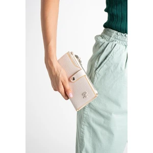 Paul Brand Krem Baskı Desenli Kilit Detaylı 18 Bölmeli Kartlık Kadın Cüzdan 10X18CM PBU8020