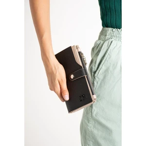 Paul Brand Siyah - Bej Baskı Desenli Kilit Detaylı 18 Bölmeli Kartlık Kadın Cüzdan 10X18CM PBU8020