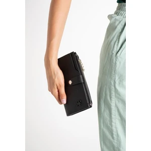 Paul Brand Siyah Baskı Desenli Kilit Detaylı 18 Bölmeli Kartlık Kadın Cüzdan 10X18CM PBU8020